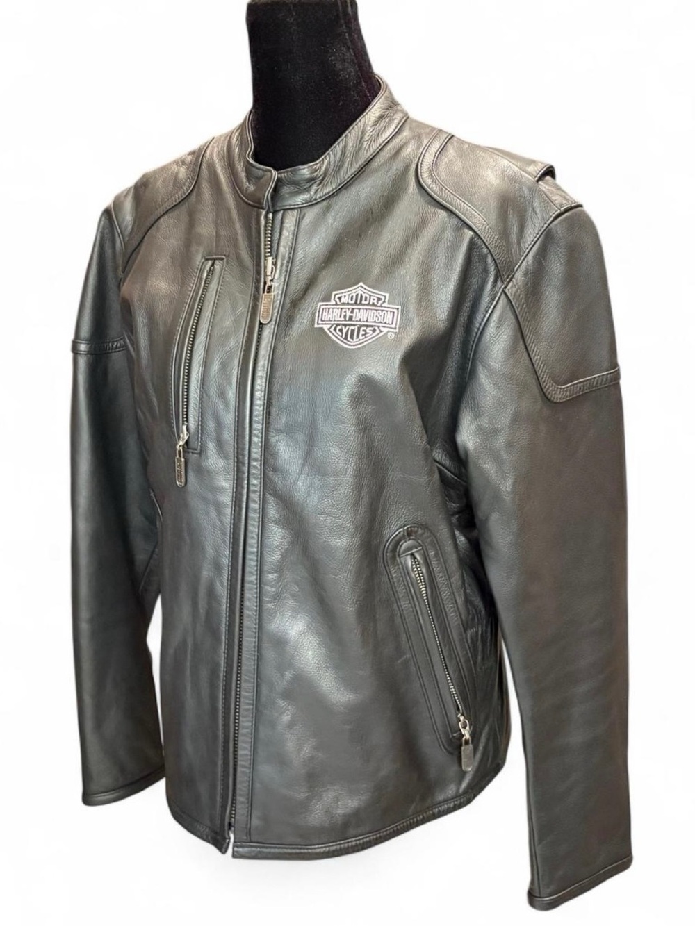 Harley-Davidson Black Leather Bomber Jacket with Chest Logo